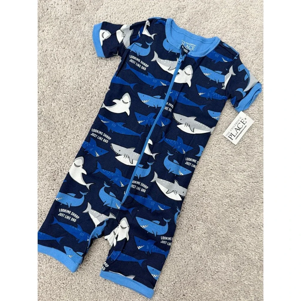 NEW TCP Shark Jammie’s Boys Navy & Gray & White Jam’s Set 6-9 Months